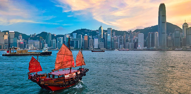 Boat in Victoria Harbour, Hong Kong.