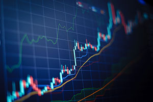 A graph showing increasing share prices