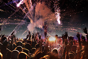 Austrian festival- Fireworks over a large crowd