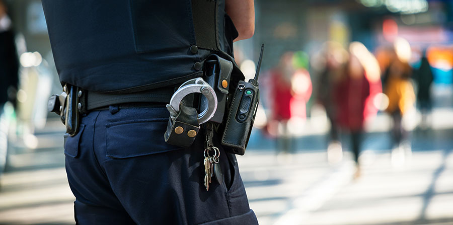 Close up of police officer's belt